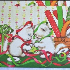 Vintage Christmas Postcards  - Kittens and Ribbons - Unused Drawing Board - 4